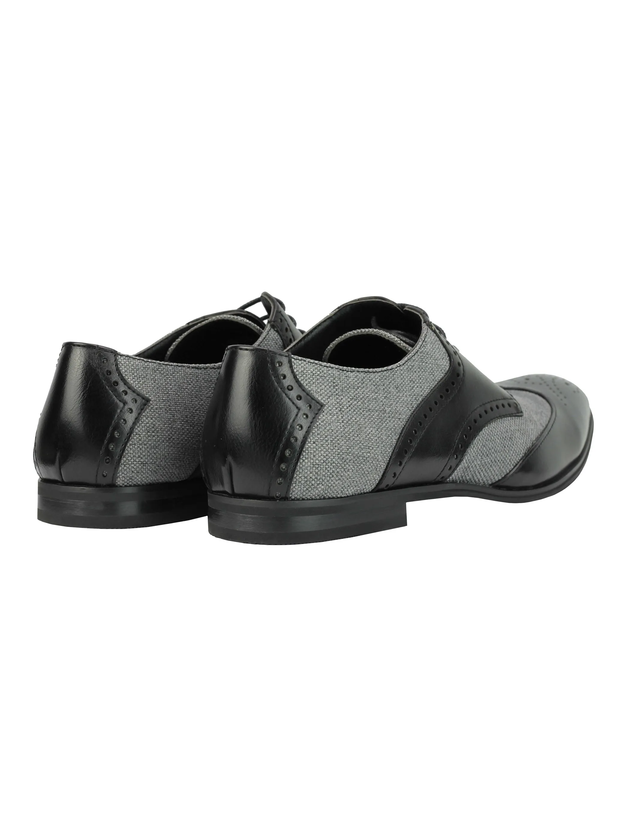 CLASSIC FAUX LEATHER AND TWEED BROGUE IN BLACK-GREY