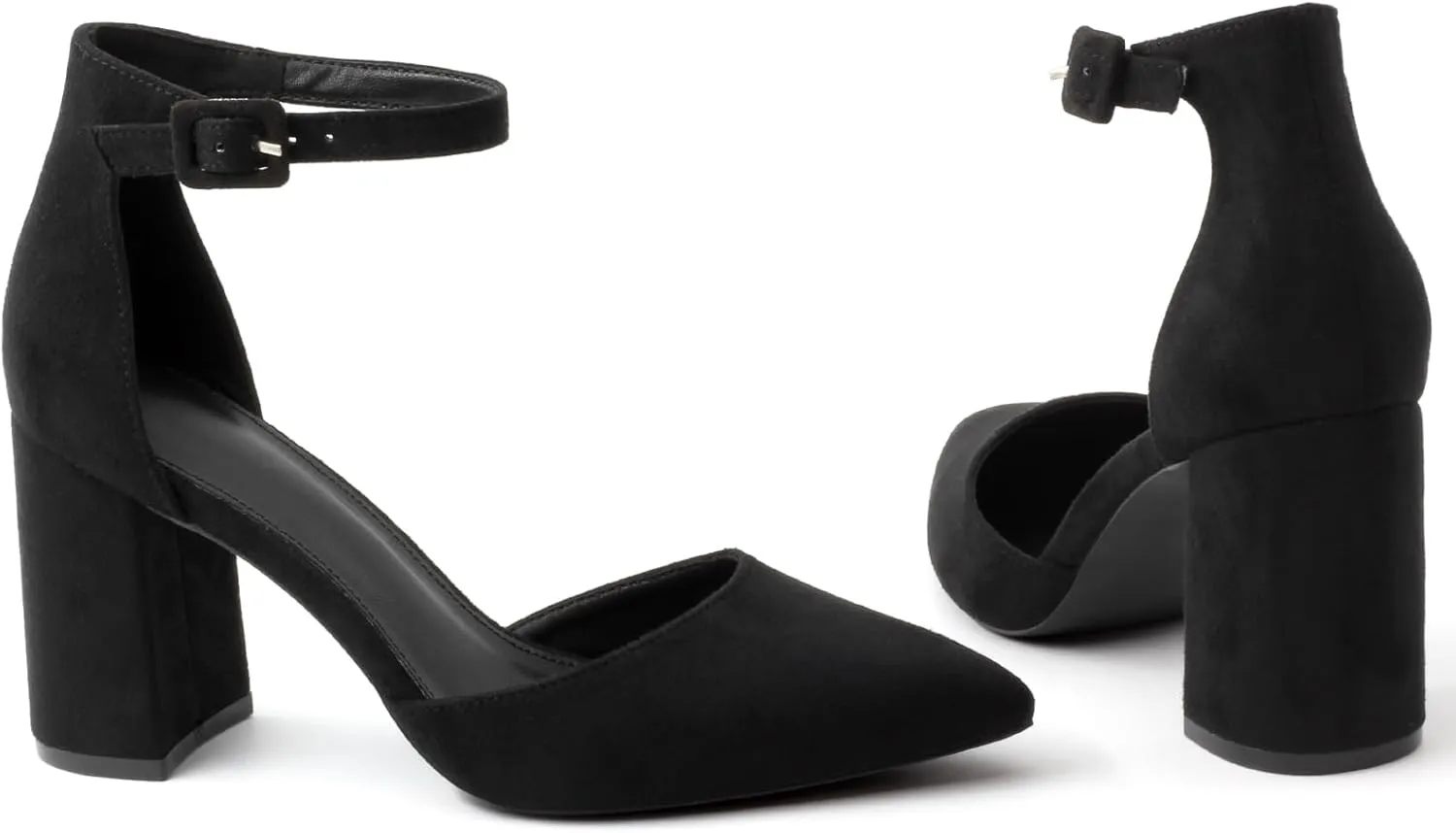 Closed Toe Heels Pumps Women High Block Chunky Heeled Pointed Toed Ankle Strap Pump Shoes Office Wedding Casual Dance Glitter Pumps Shoes for Lady Size 6-10
