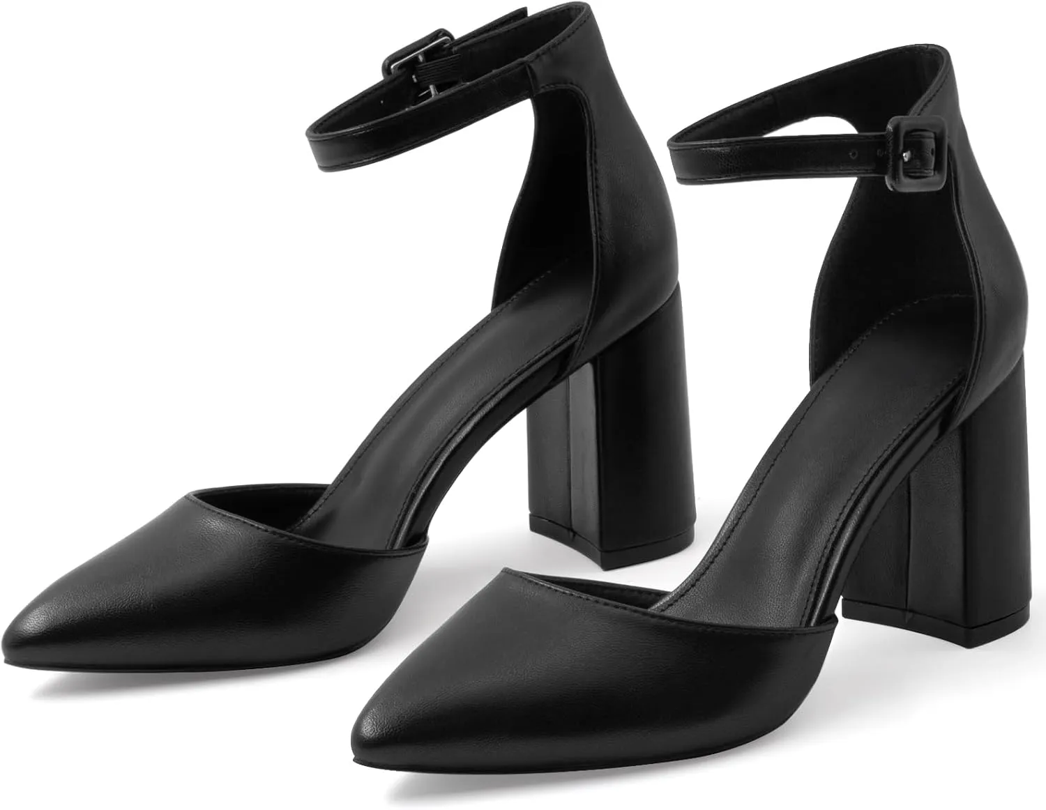 Closed Toe Heels Pumps Women High Block Chunky Heeled Pointed Toed Ankle Strap Pump Shoes Office Wedding Casual Dance Glitter Pumps Shoes for Lady Size 6-10