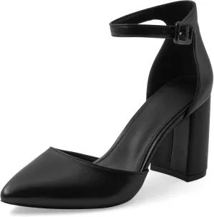 Closed Toe Heels Pumps Women High Block Chunky Heeled Pointed Toed Ankle Strap Pump Shoes Office Wedding Casual Dance Glitter Pumps Shoes for Lady Size 6-10