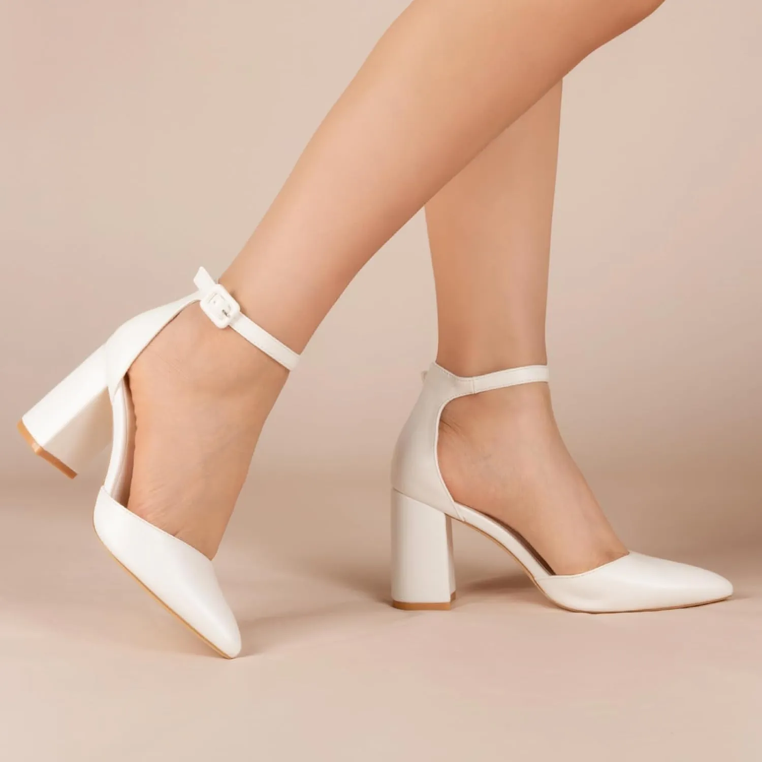 Closed Toe Heels Pumps Women High Block Chunky Heeled Pointed Toed Ankle Strap Pump Shoes Office Wedding Casual Dance Glitter Pumps Shoes for Lady Size 6-10