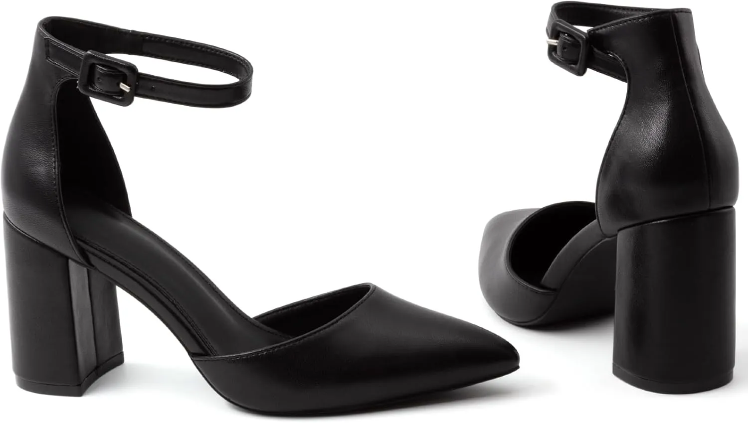 Closed Toe Heels Pumps Women High Block Chunky Heeled Pointed Toed Ankle Strap Pump Shoes Office Wedding Casual Dance Glitter Pumps Shoes for Lady Size 6-10