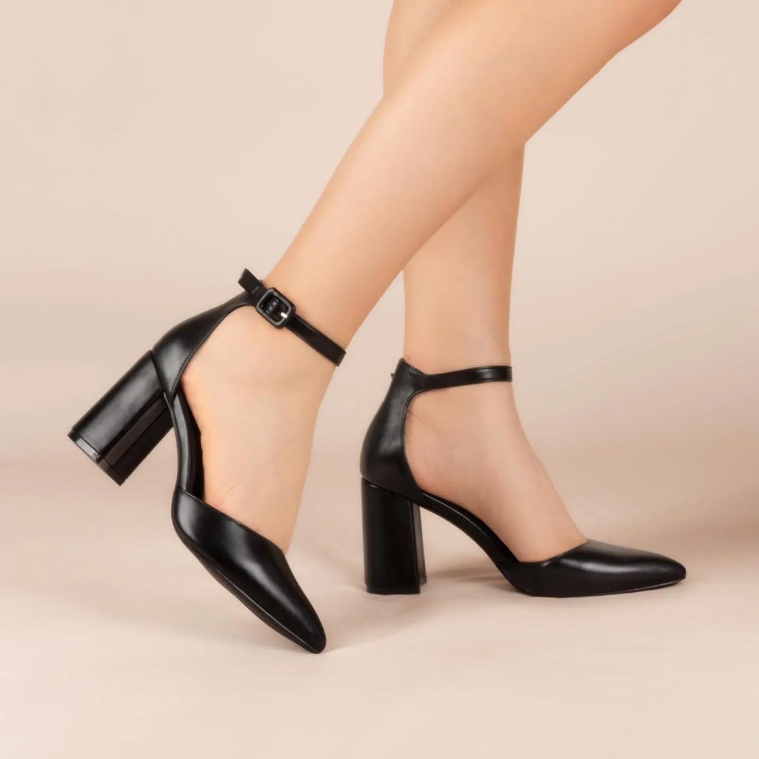Closed Toe Heels Pumps Women High Block Chunky Heeled Pointed Toed Ankle Strap Pump Shoes Office Wedding Casual Dance Glitter Pumps Shoes for Lady Size 6-10