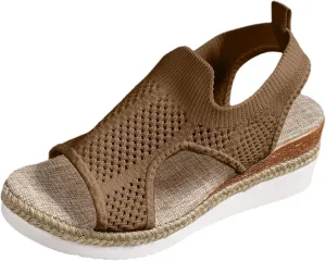 Closed Toe Sandals Women Summer Casual Hollow Strappy Flat Buckle Strap Comfort Insoles Stylish Jute Wrapped Bottom Design Wedge Platform Arch Support Linen Ankle Comfortable Breathable Beach