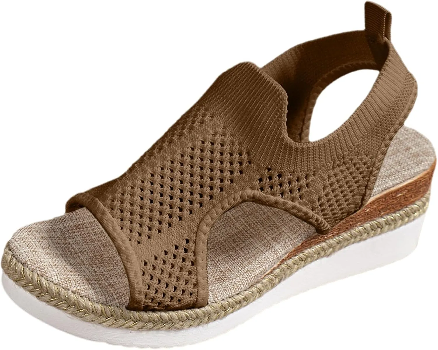 Closed Toe Sandals Women Summer Casual Hollow Strappy Flat Buckle Strap Comfort Insoles Stylish Jute Wrapped Bottom Design Wedge Platform Arch Support Linen Ankle Comfortable Breathable Beach
