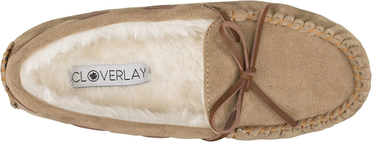 CLOVERLAY Women's Moccasin Faux Fur Suede Moccasins Comfy Soft Indoor Outdoor Slippers Flat Loafer Moccasin