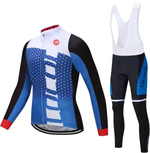 Coconut Ropamo CR Men's Cycling Clothing Set Long Sleeve Cycling Jersey Zipper Pocket Bike Outfit Cycling Bib Pants 3D Padded