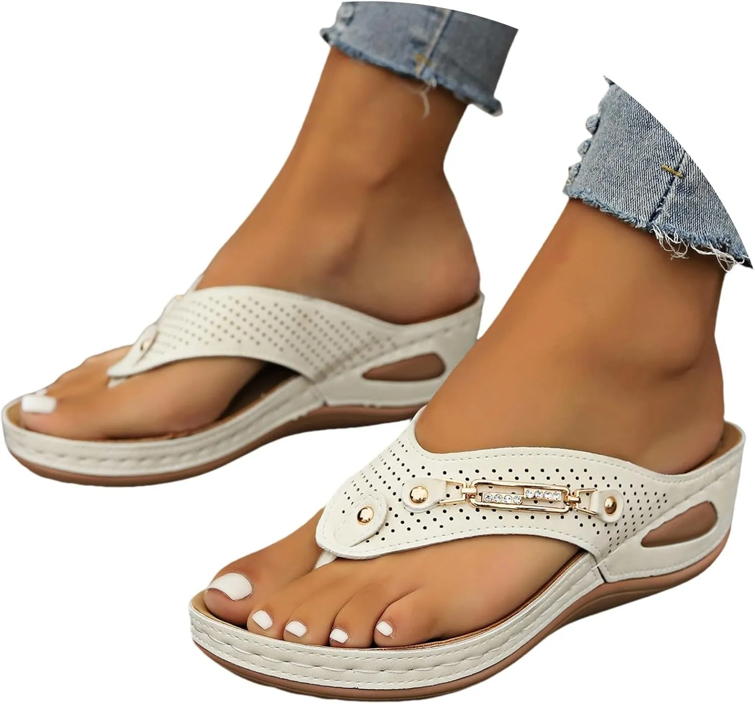 Comfortable sandals for women with Arch Support Summer Casual Boho Slip On Orthopedic Wide Width Platform Slippers