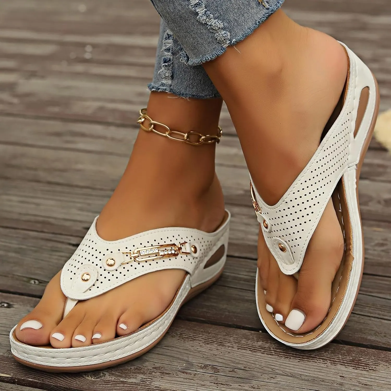 Comfortable sandals for women with Arch Support Summer Casual Boho Slip On Orthopedic Wide Width Platform Slippers