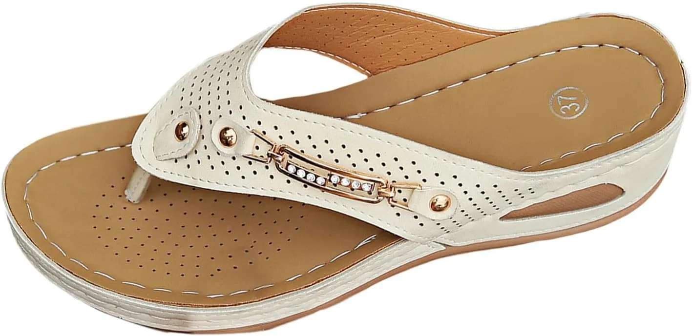 Comfortable sandals for women with Arch Support Summer Casual Boho Slip On Orthopedic Wide Width Platform Slippers