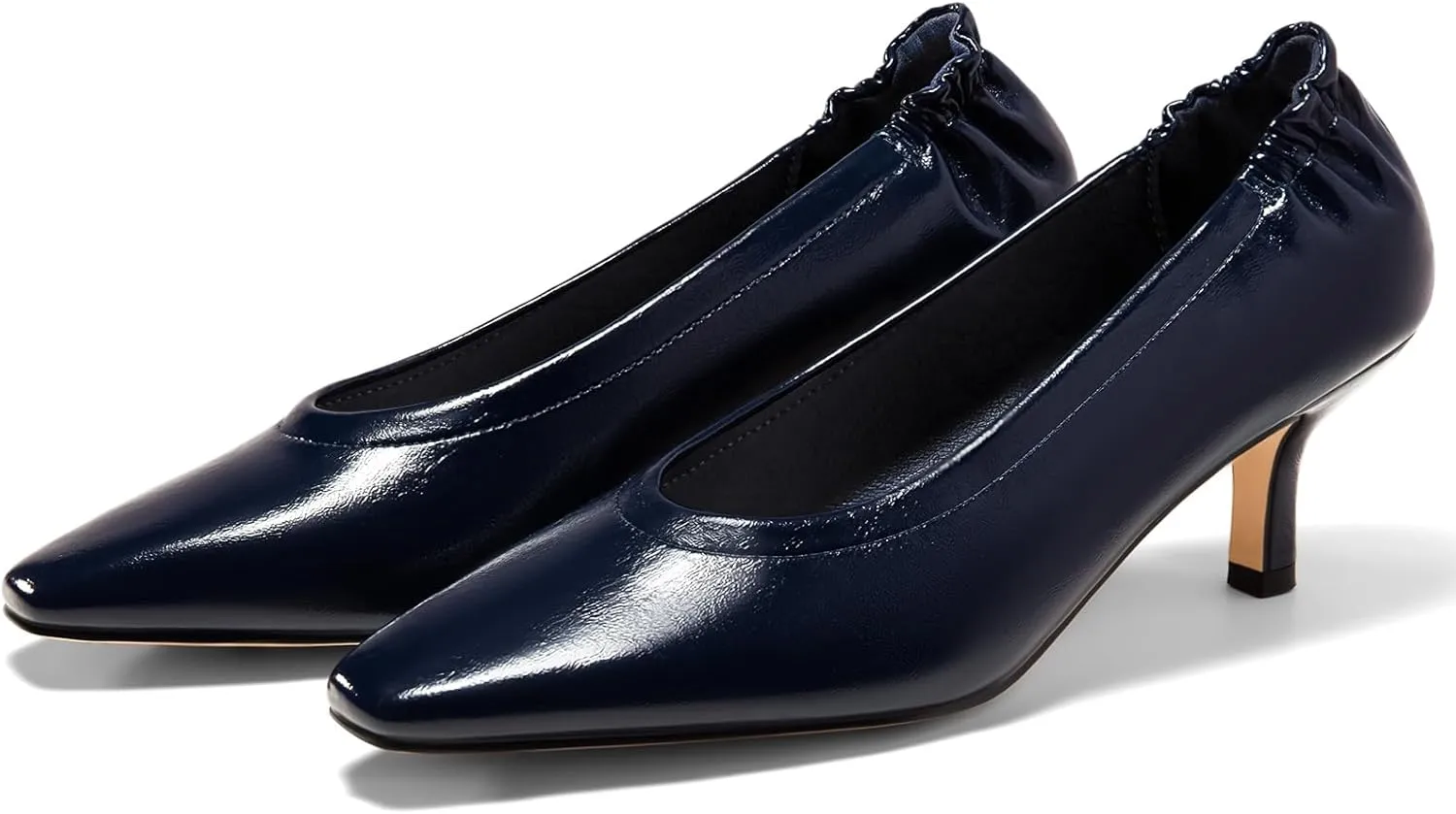 Coutgo Womens Dress Shoes Low Kitten Heels Square Pointed Toe Slip On Crinkled Work Pump Shoes