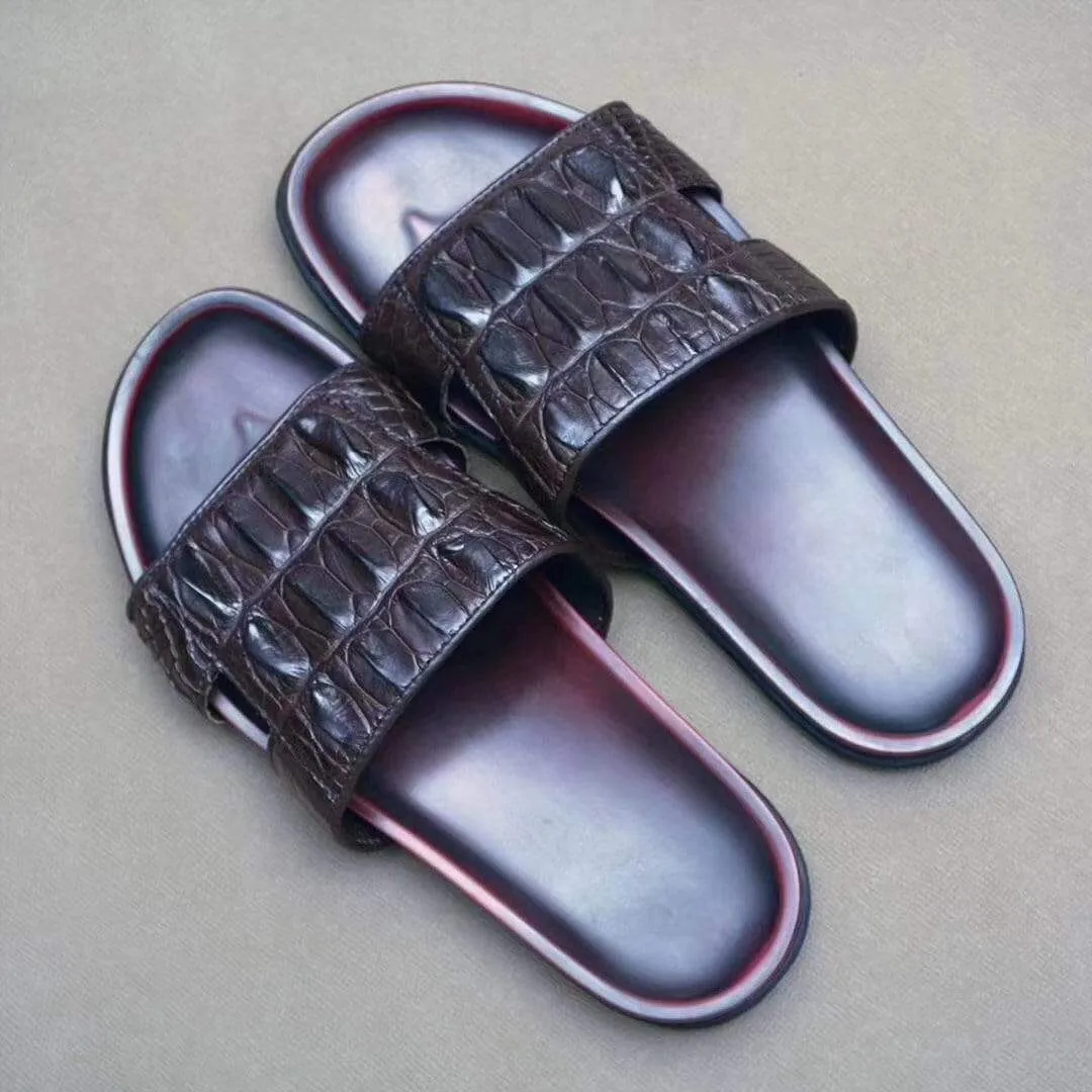 Crocodile Shoes Genuine  Crocodile Bone  Leather  Mens  Slipper