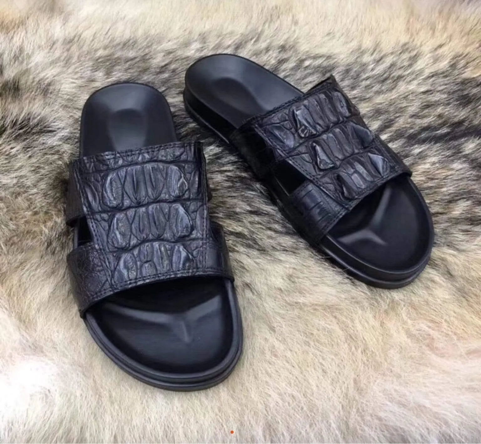Crocodile Shoes Genuine  Crocodile Bone  Leather  Mens  Slipper