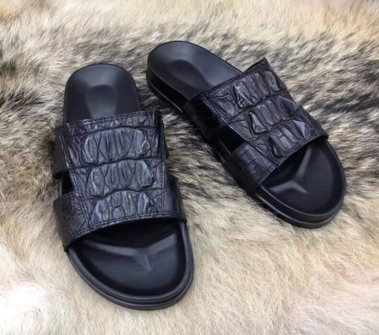 Crocodile Shoes Genuine  Crocodile Bone  Leather  Mens  Slipper
