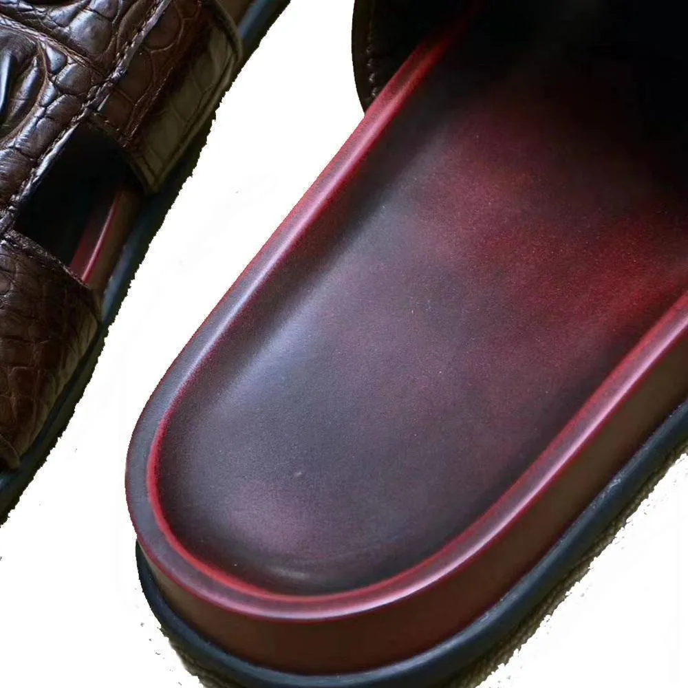 Crocodile Shoes Genuine  Crocodile Bone  Leather  Mens  Slipper