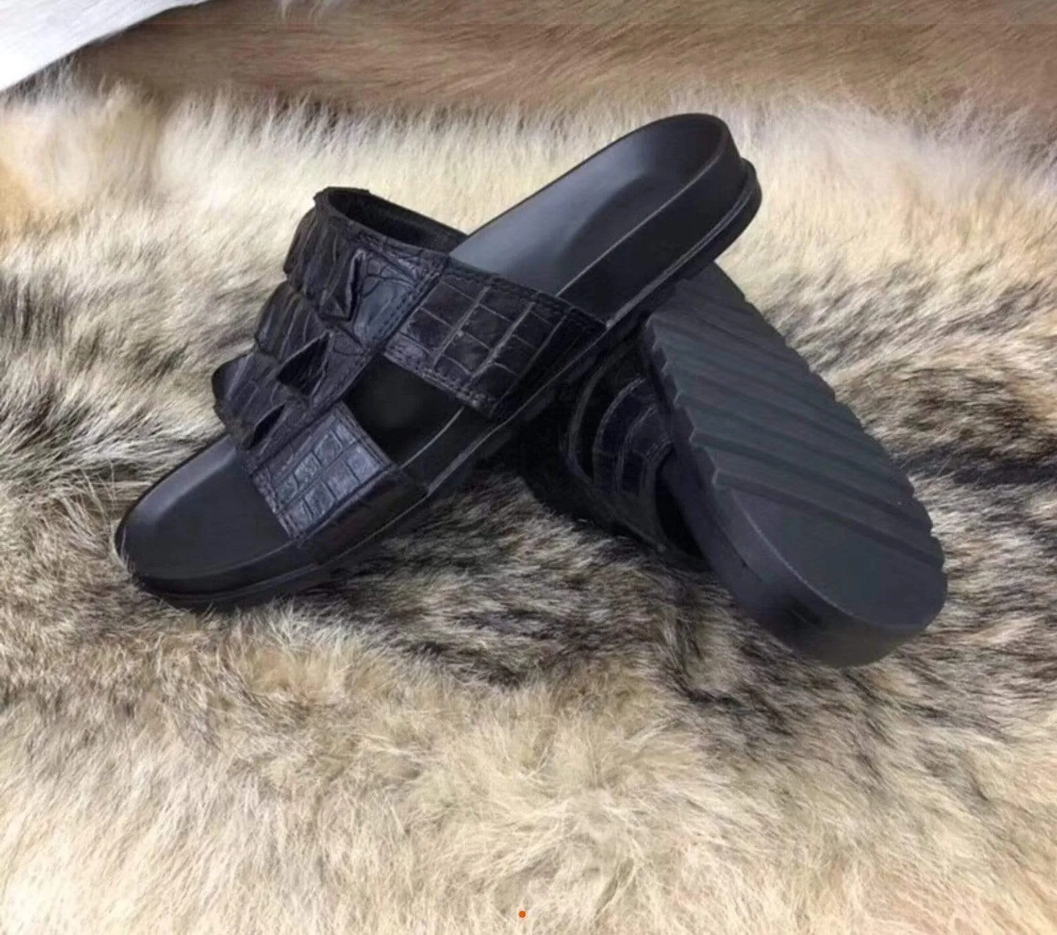 Crocodile Shoes Genuine  Crocodile Bone  Leather  Mens  Slipper