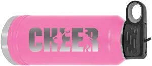 CustomGiftsNow Cheer - Cheerleading 32-Ounce Engraved Double-Wall Insulated Stainless Steel Sports Water Bottles with Flip Top Lid, Straw (Pink)