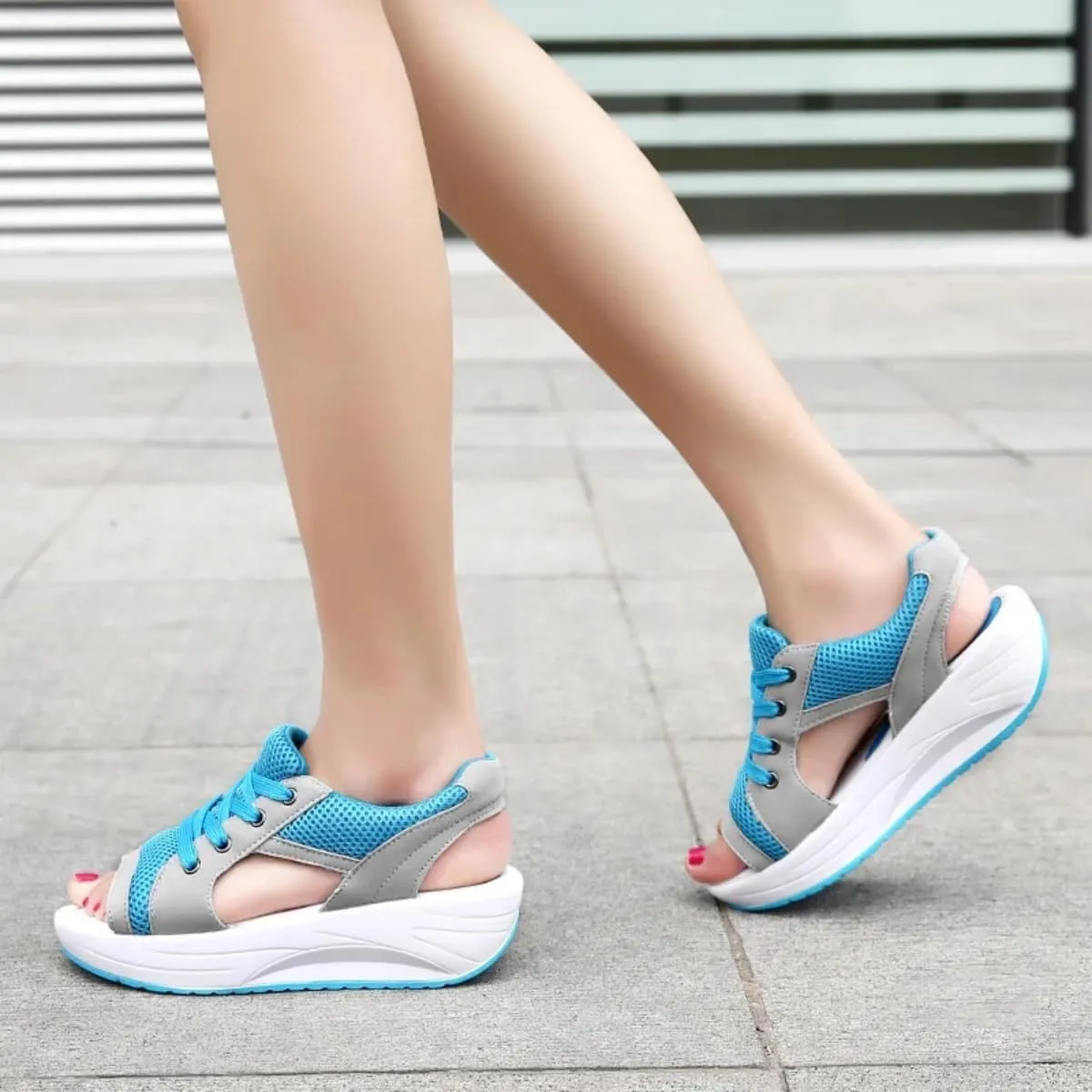 Cutout Lace Up Muffin Sandals for Women, Open Toe Tennis Shoes，Contrast Paneled Sandals, Summer Womens Platform Wedges Peep Toe Strappy Sneaker