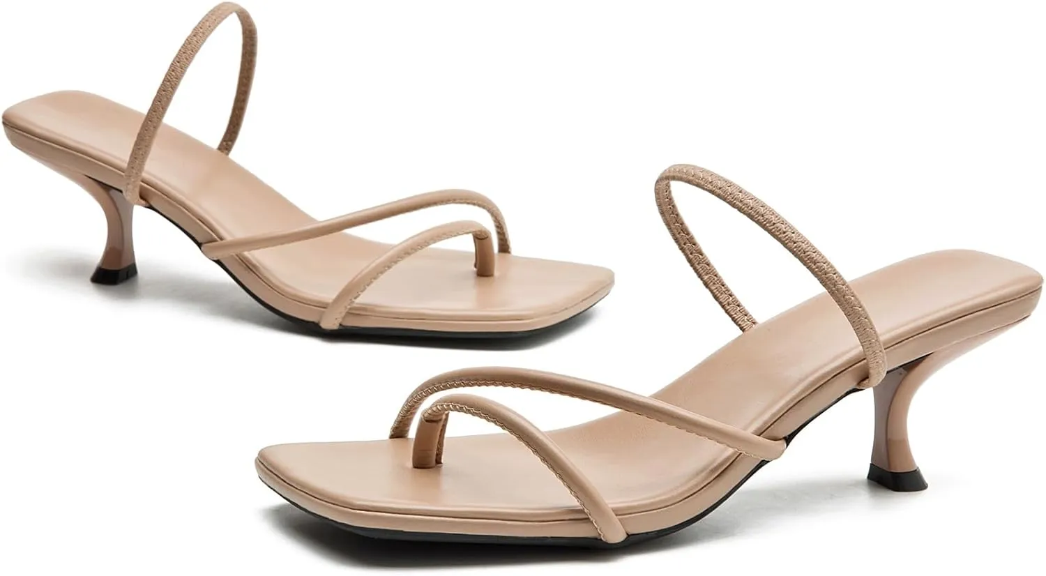DADAWEN Women's kitten Heels Thong Sandals Strappy Open Square Toe Flip Flop Heels Sexy Fashion Comfort Summer Dressy Party Heeled Sandals