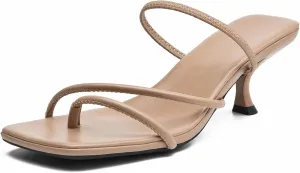 DADAWEN Women's kitten Heels Thong Sandals Strappy Open Square Toe Flip Flop Heels Sexy Fashion Comfort Summer Dressy Party Heeled Sandals