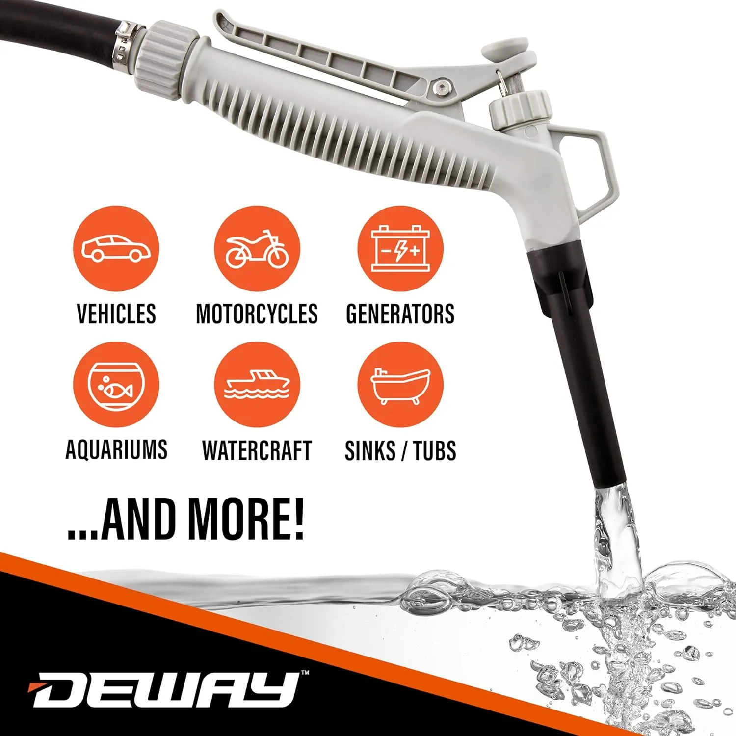 DeWay Battery-Powered Stick Fuel Transfer Pump with Hand Trigger Nozzle, 3.2GPM Flow Rate & 51” Rubber Transfer Hose, Fits Most Gas Cans for Pumping Gasoline, Kerosene, Diesel & Non-Potable Water