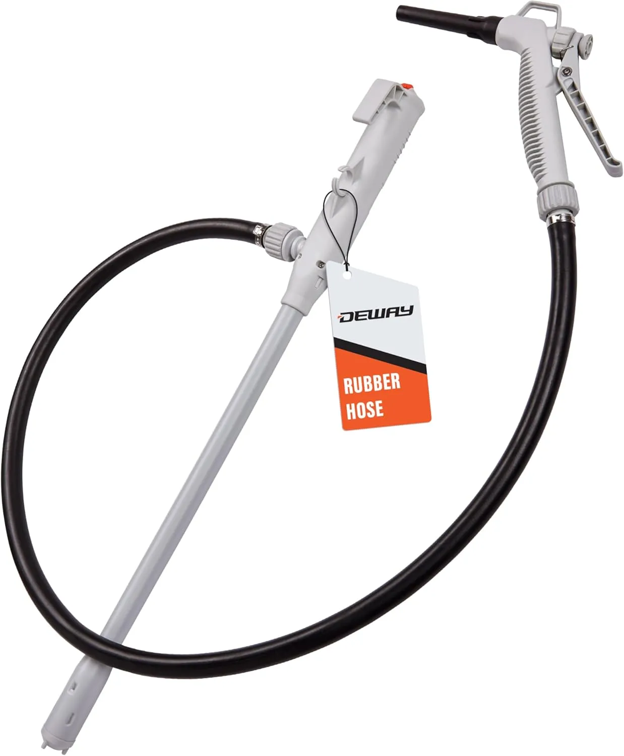 DeWay Battery-Powered Stick Fuel Transfer Pump with Hand Trigger Nozzle, 3.2GPM Flow Rate & 51” Rubber Transfer Hose, Fits Most Gas Cans for Pumping Gasoline, Kerosene, Diesel & Non-Potable Water