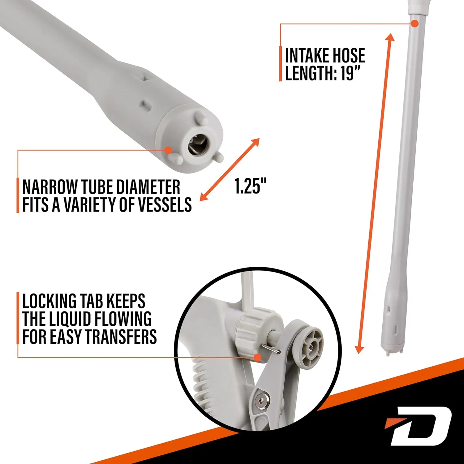 DeWay Battery-Powered Stick Fuel Transfer Pump with Hand Trigger Nozzle, 3.2GPM Flow Rate & 51” Rubber Transfer Hose, Fits Most Gas Cans for Pumping Gasoline, Kerosene, Diesel & Non-Potable Water