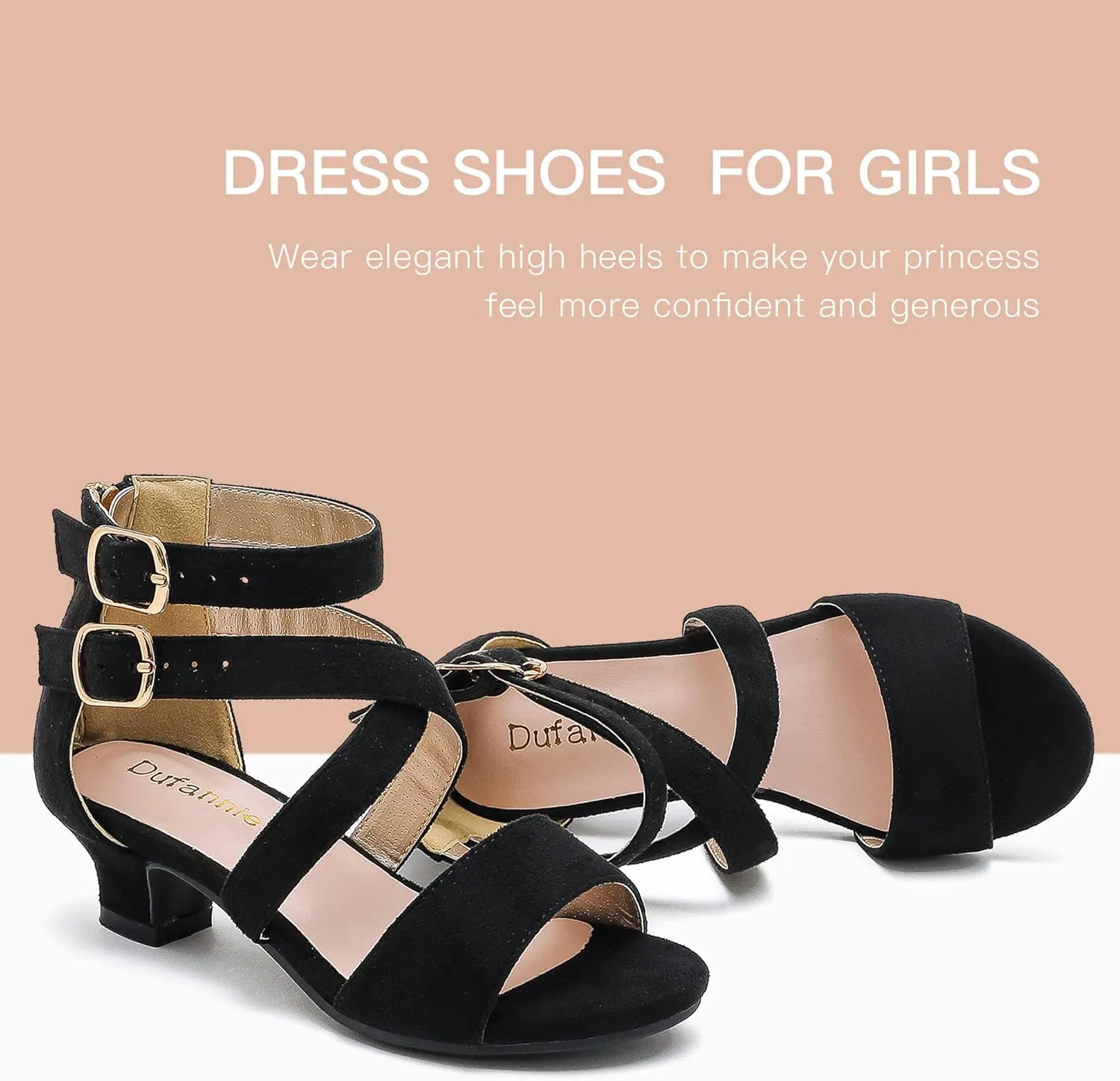 Dufannie Toddler Little Big Kid High Heels Flower Girls Party Dress Shoes Glitter Pump Sandals