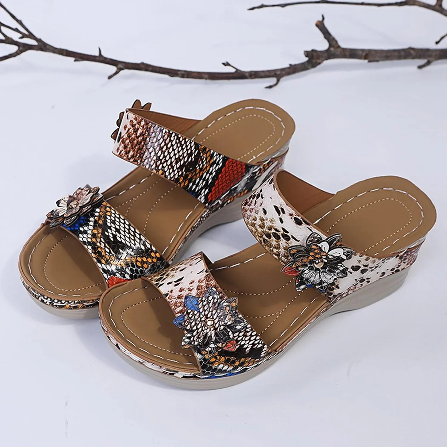 Eduavar Orthopedic Sandals for Women, Women Walking Slippers with Arch Support Leopard Anti-Slip Comfortable Sandals