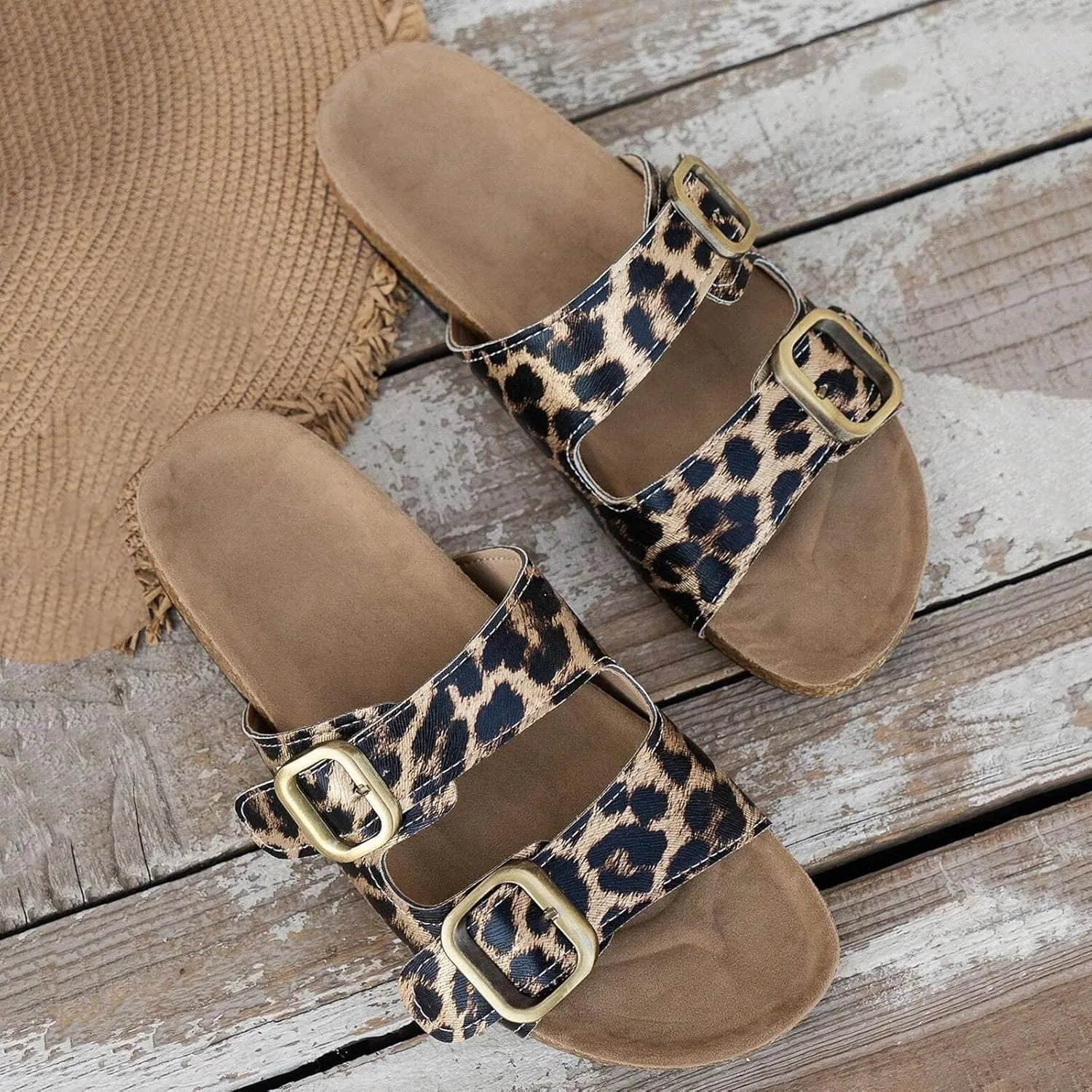 Eduavar Orthopedic Sandals for Women, Women Walking Slippers with Arch Support Leopard Anti-Slip Comfortable Sandals