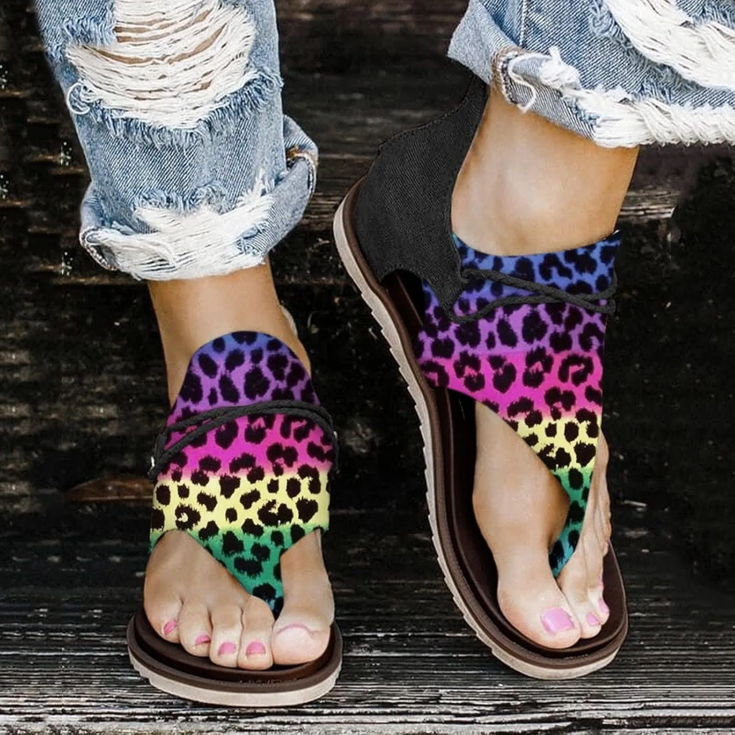 Eduavar Wedge Sandals for Women, Women's Sandals Lace Trim Ring Toe Floral Flat Sandals Dressy Summer Beach Sandals