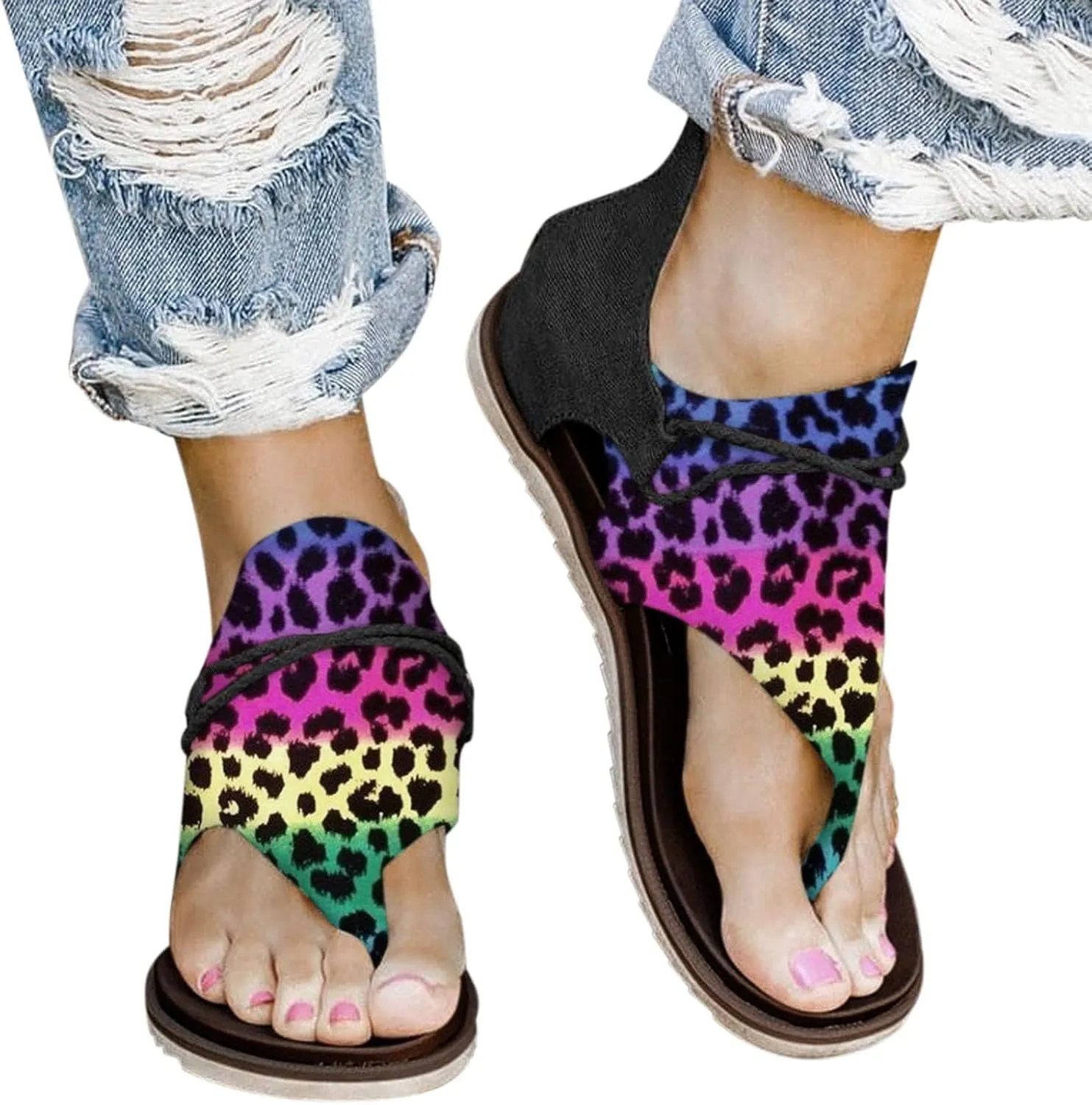 Eduavar Wedge Sandals for Women, Women's Sandals Lace Trim Ring Toe Floral Flat Sandals Dressy Summer Beach Sandals
