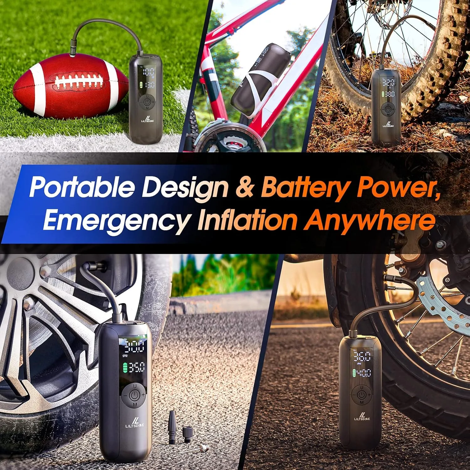 Electric Air Compressor Portable Bike Pump Car Tire Inflator, Max 150 PSI, Auto Shut-Off Air Pump with Presta and Schrader Valves for All Bicycles Motorcycles Balls and Cars