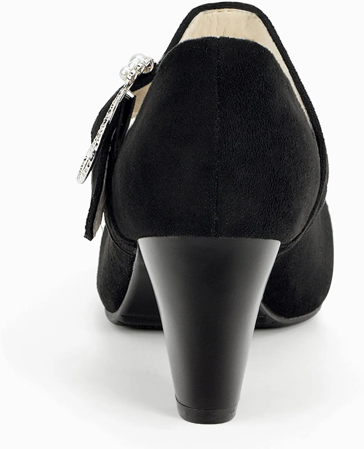 Elerhythm Women's Mary Jane Bow Closed Toe Vintage Pumps Heels Gatsby Victorian 1920s Dresses Faux Suede Shoes