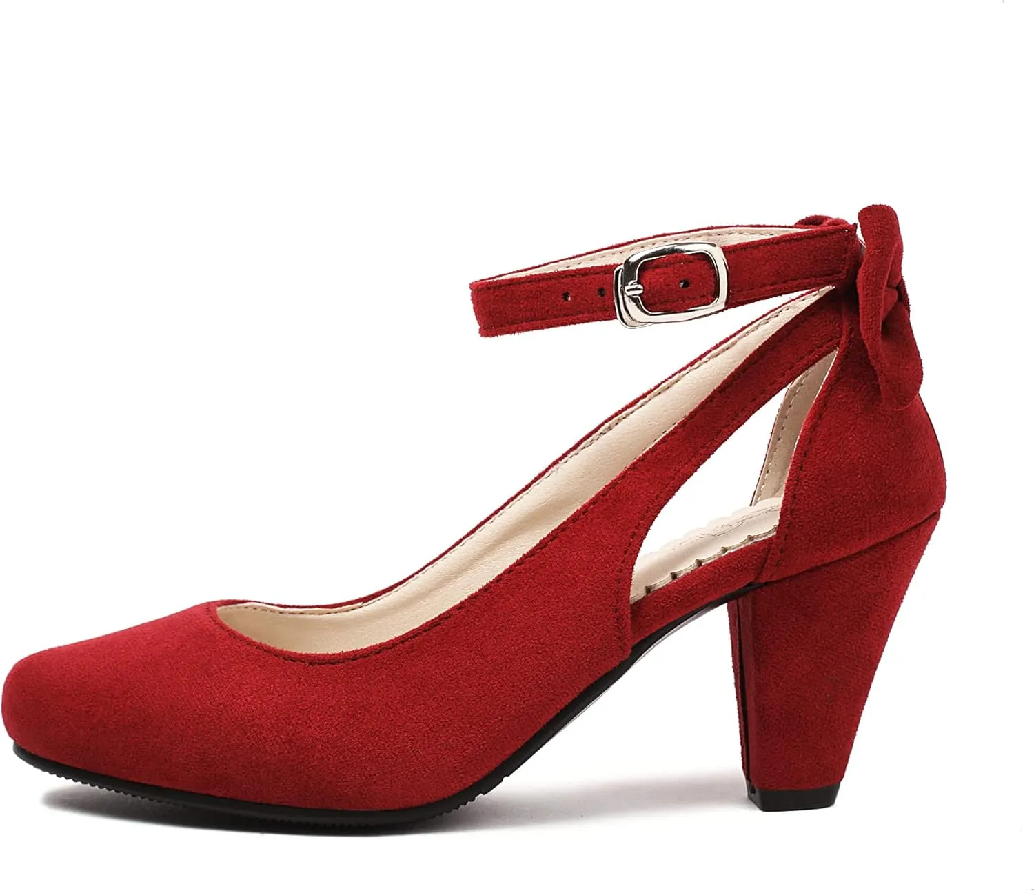 Elerhythm Women's Mary Jane Bow Closed Toe Vintage Pumps Heels Gatsby Victorian 1920s Dresses Faux Suede Shoes