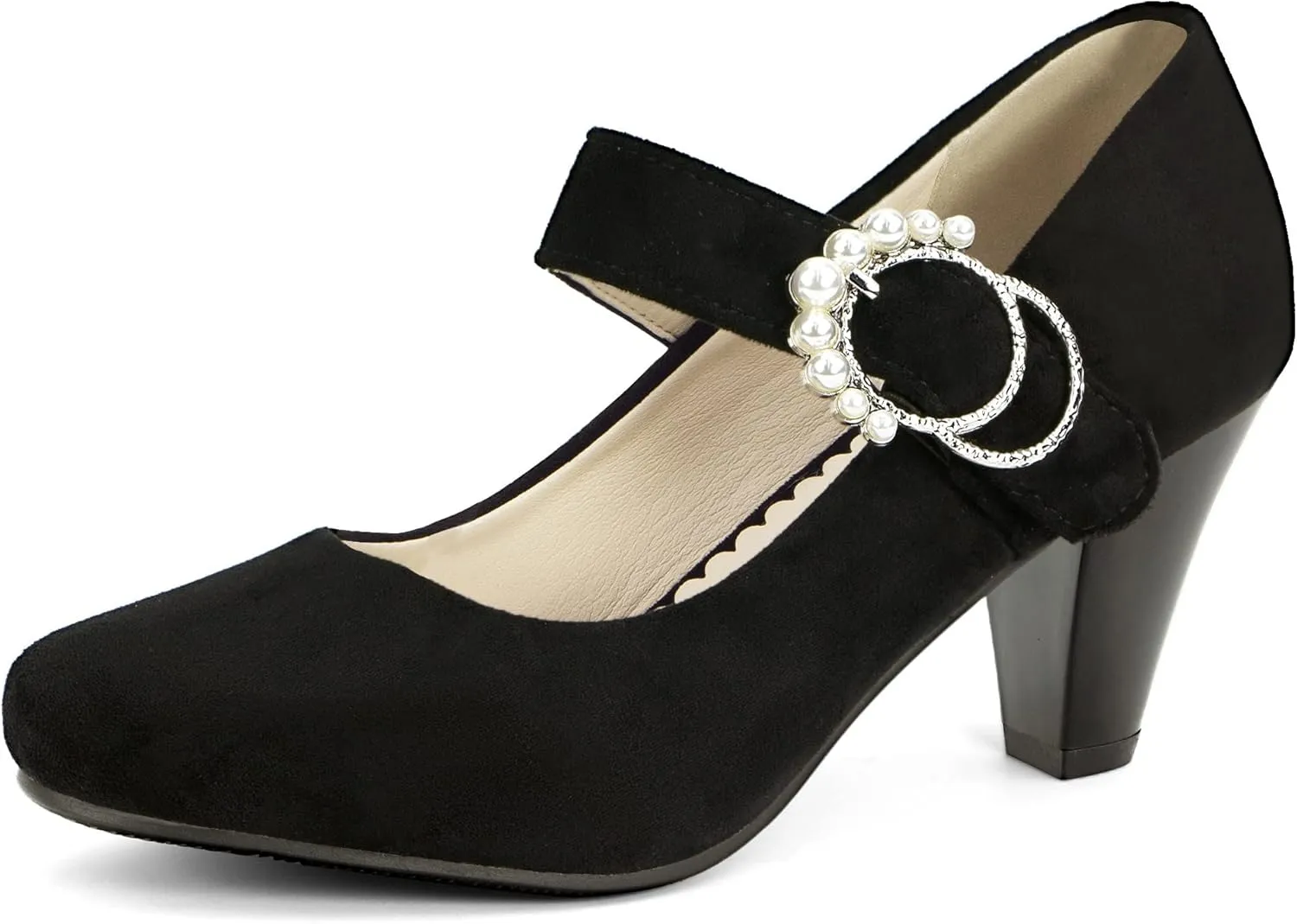 Elerhythm Women's Mary Jane Bow Closed Toe Vintage Pumps Heels Gatsby Victorian 1920s Dresses Faux Suede Shoes