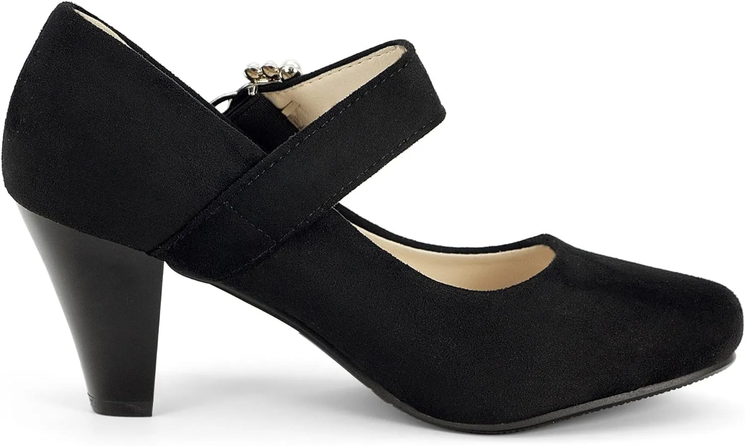 Elerhythm Women's Mary Jane Bow Closed Toe Vintage Pumps Heels Gatsby Victorian 1920s Dresses Faux Suede Shoes
