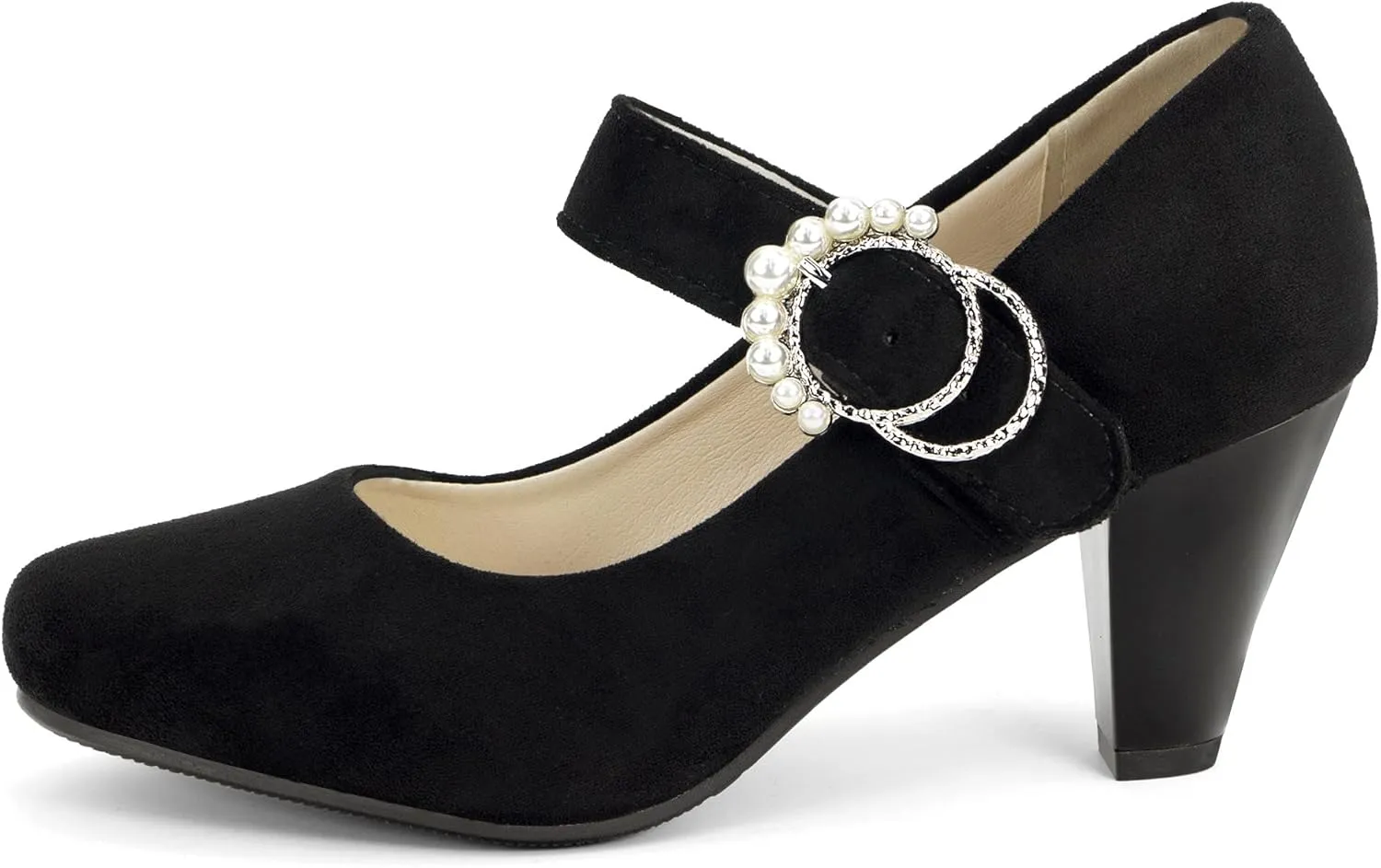 Elerhythm Women's Mary Jane Bow Closed Toe Vintage Pumps Heels Gatsby Victorian 1920s Dresses Faux Suede Shoes