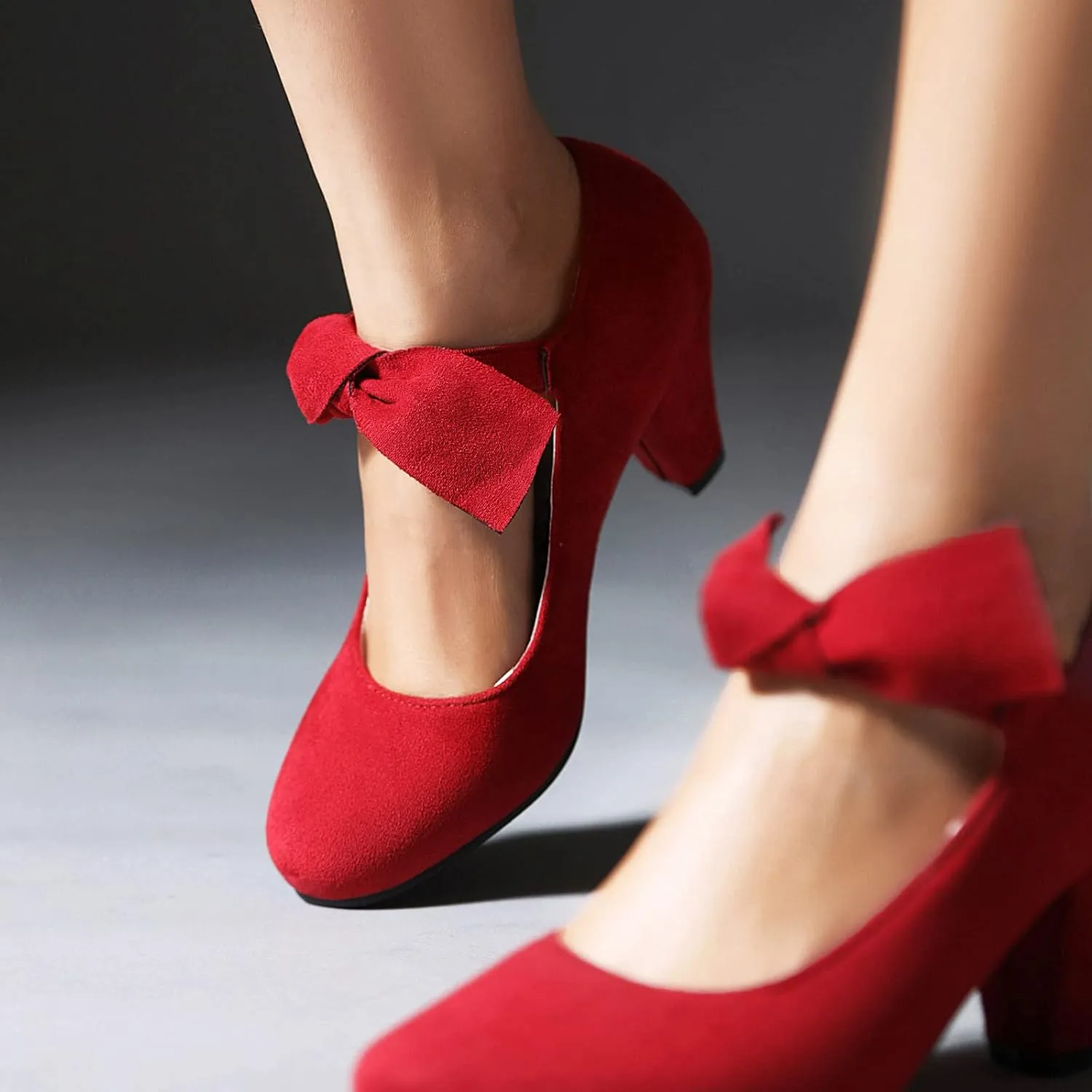 Elerhythm Women's Mary Jane Bow Closed Toe Vintage Pumps Heels Gatsby Victorian 1920s Dresses Faux Suede Shoes