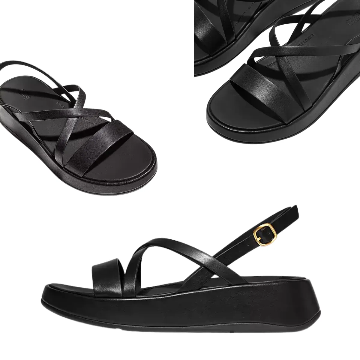 F-Mode Leather Flatform Strappy Back Strap Sandal by FIT FLOPS