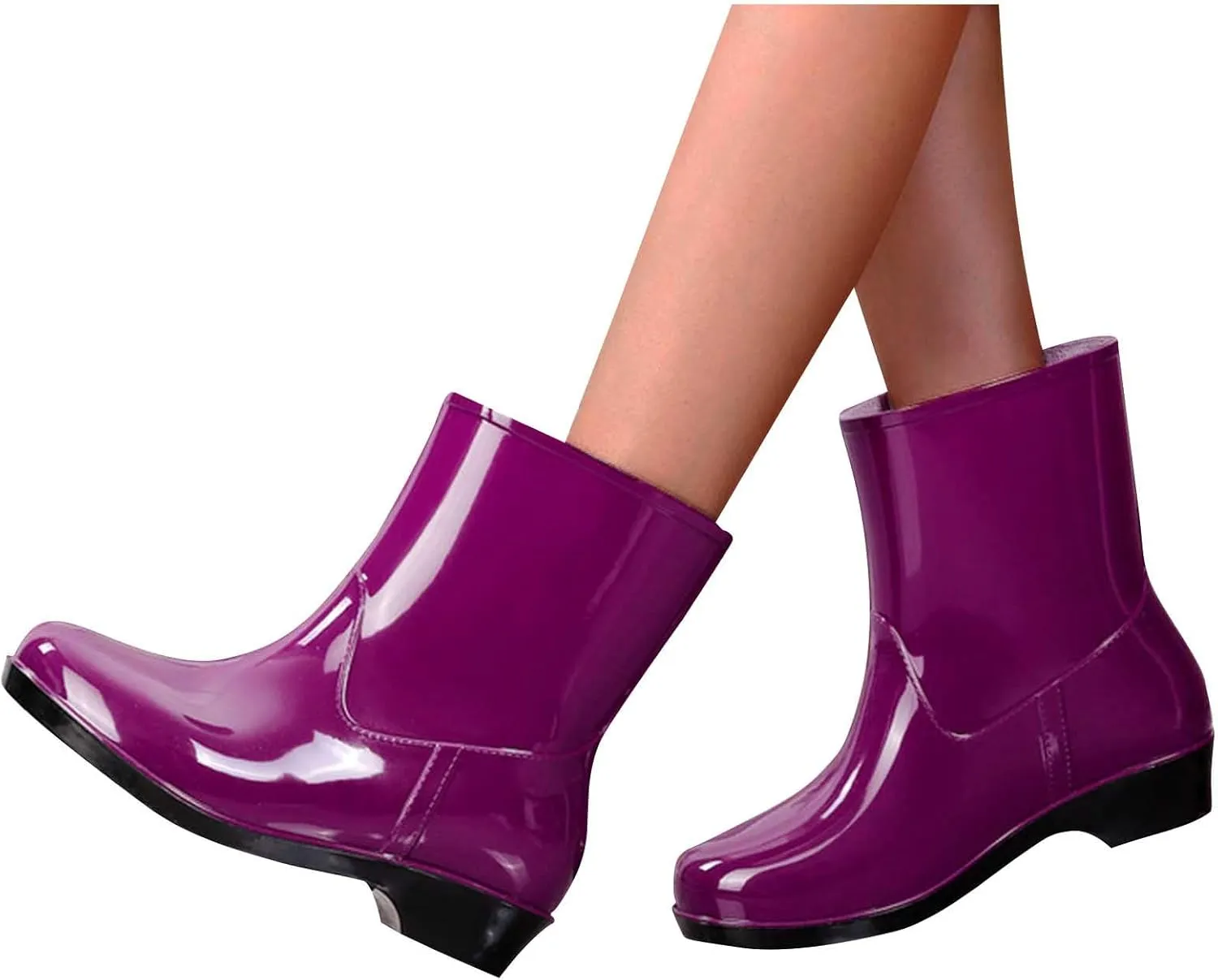 Fashion Rain Boots for Women PVC Durable Waterproof Shoes Comfort Non-Slip Mid Calf Garden Boot Cute Chelsea Booties
