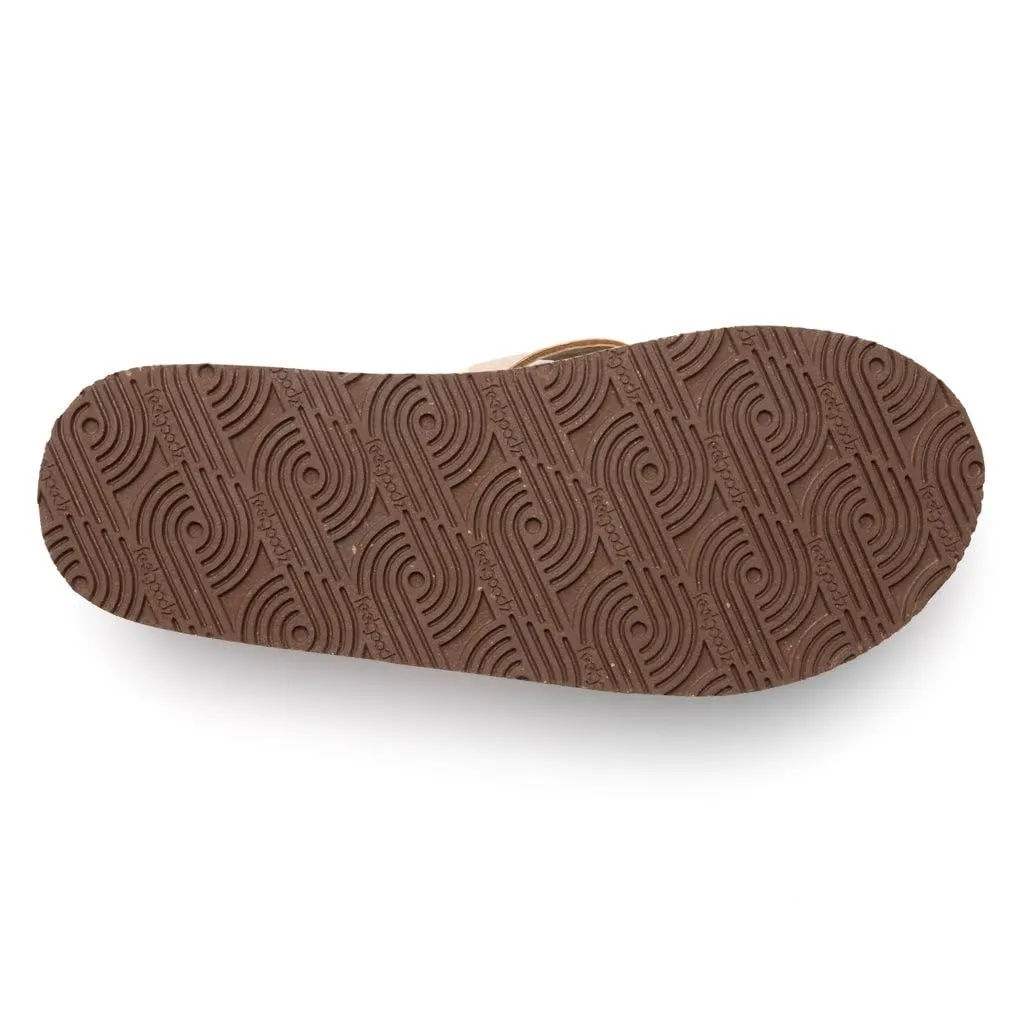 Feelgoodz Women's Zensole Slim Kinderz Water-resistant Vegan Leather/Natural Rubber Flip Flops (Sunset, Size 7)