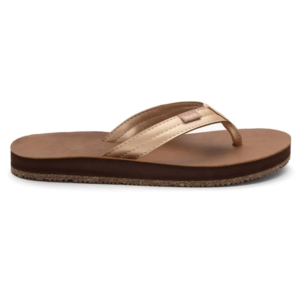 Feelgoodz Women's Zensole Slim Kinderz Water-resistant Vegan Leather/Natural Rubber Flip Flops (Sunset, Size 7)
