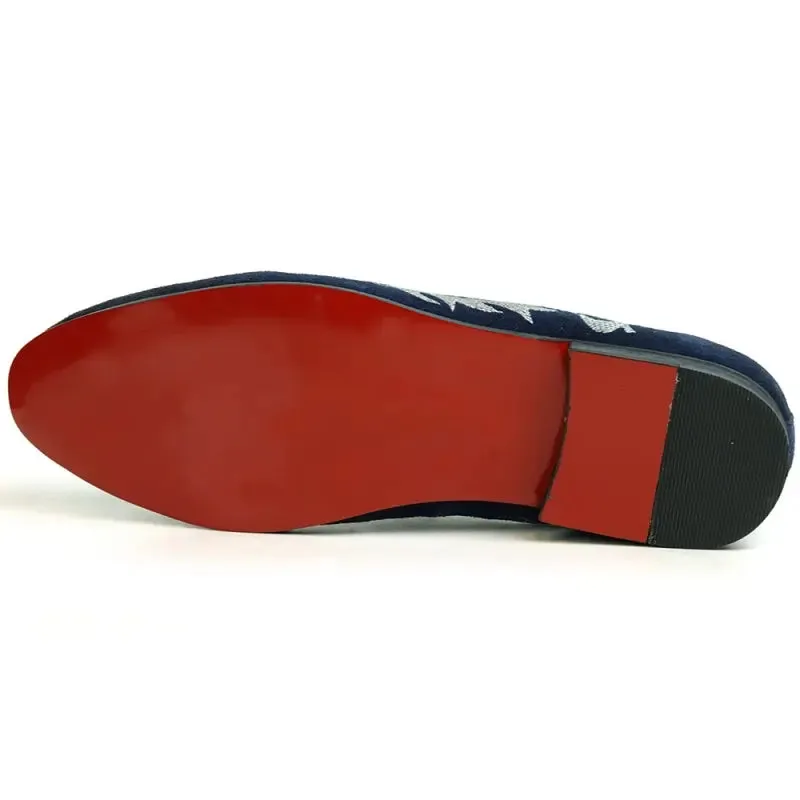 Fiesso FI-7039 Navy Suede Slip on Loafers