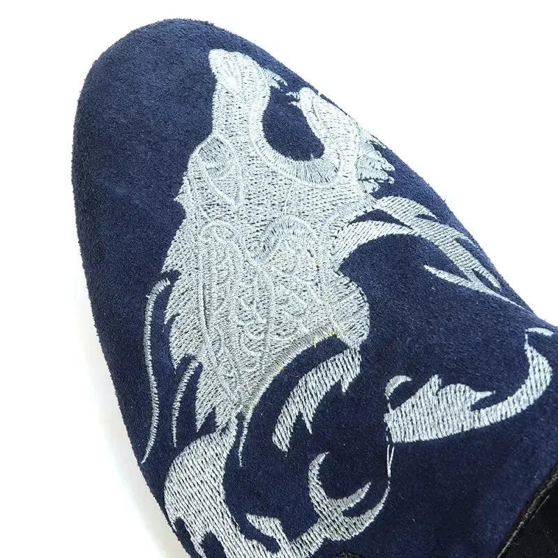 Fiesso FI-7039 Navy Suede Slip on Loafers