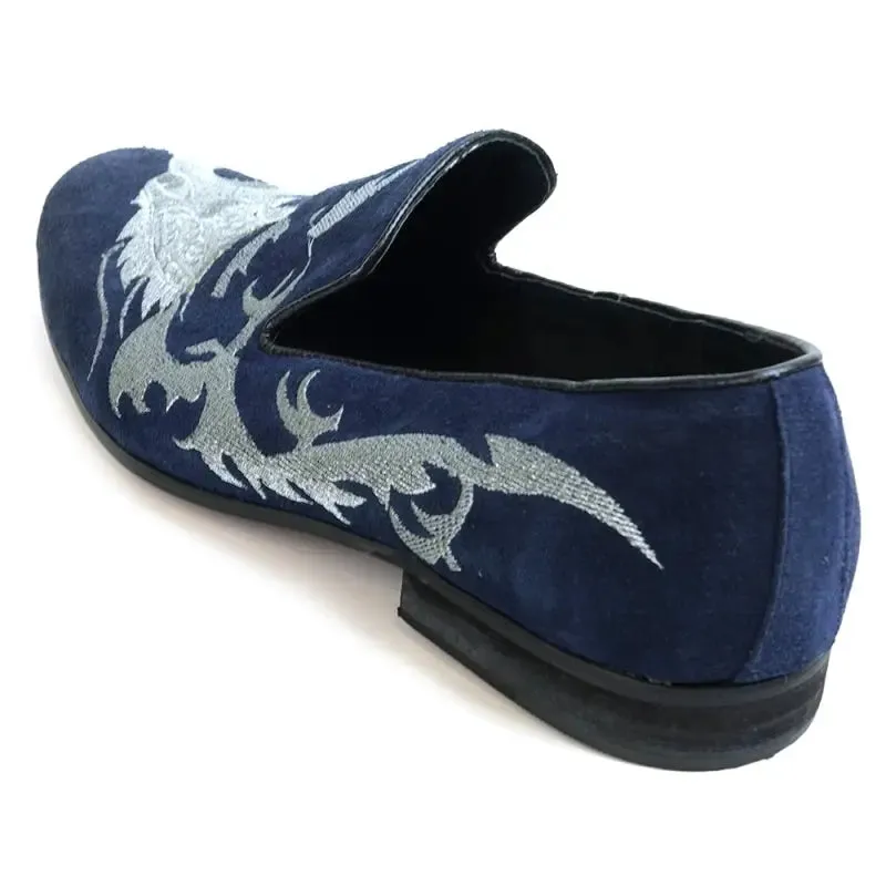 Fiesso FI-7039 Navy Suede Slip on Loafers
