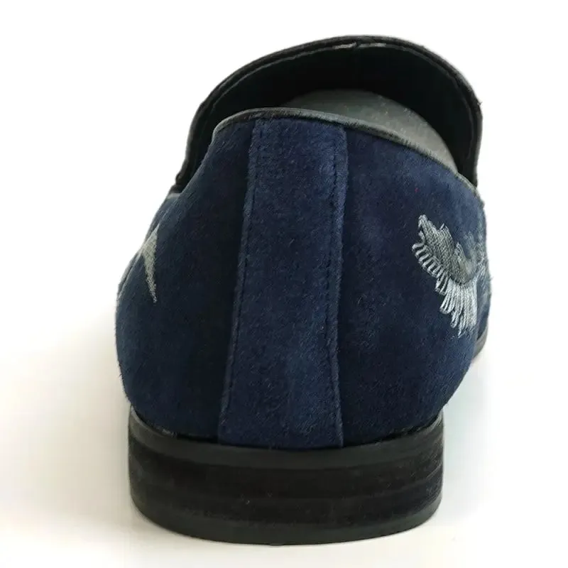 Fiesso FI-7039 Navy Suede Slip on Loafers