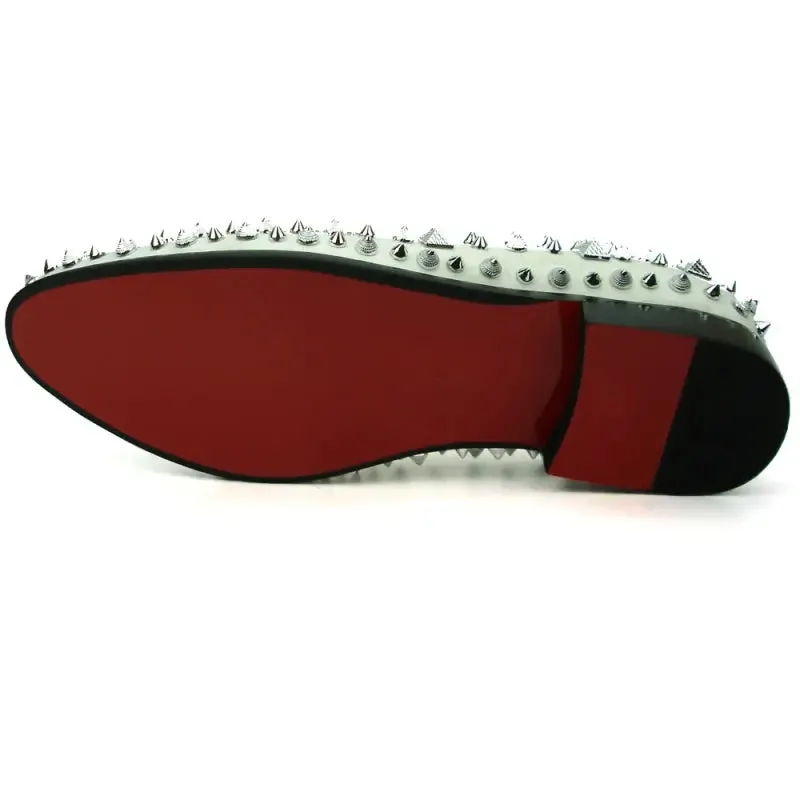 Fiesso FI-7500 White Suede Silver Stones Slip on Loafers