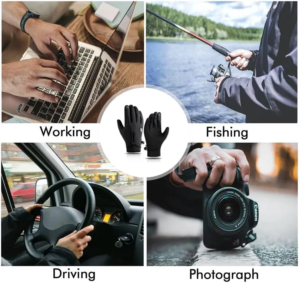 Fishing Gloves Cold Weather Outdoor Waterproof Warm Plus Velvet Padded Ice Fishing Touch Screen Mittens with Finger Flaps