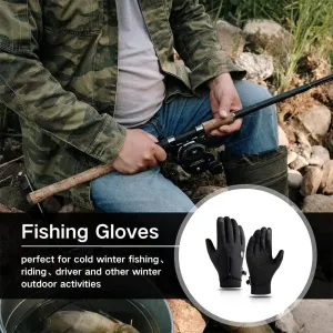 Fishing Gloves Cold Weather Outdoor Waterproof Warm Plus Velvet Padded Ice Fishing Touch Screen Mittens with Finger Flaps
